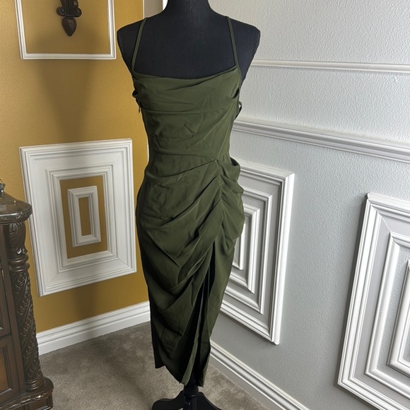 Amanda Uprichard Dresses & Skirts - Elegant Olive Green Ruched Dress